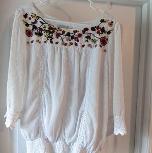 One White Embroidered Blouse Size Large Boho